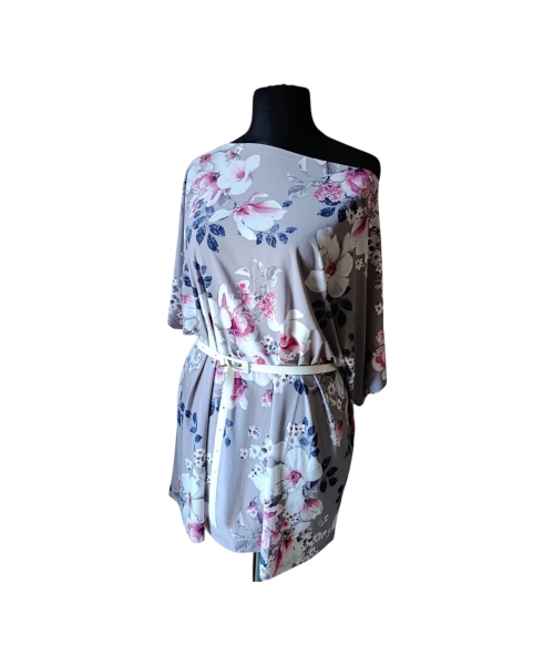 Luźna Sukienka KIMONO białe Kwiaty magnolii 2XL/3XL